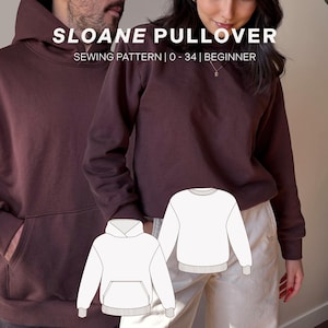 Patrón de costura PDF para jersey Sloane / Sudadera con capucha y sudadera / Unisex, tallas 0-34 / Principiante / Videotutorial