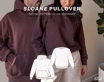 Sloane Pullover PDF Sewing Pattern | Hoodie & Sweatshirt | Unisex, Size Inclusive 0 - 34 | Beginner | Video Tutorial