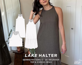 Lake Halter PDF Sewing Pattern | Top & Dress | Beginner | Serger Free | Video Tutorial | Mini, Midi, Maxi