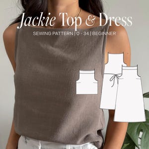 Jackie top en jurk pdf naaipatroon | Inclusief maat: 0-34 | Instructies voor beginners | Vierkante hals | Nietjestank of midi