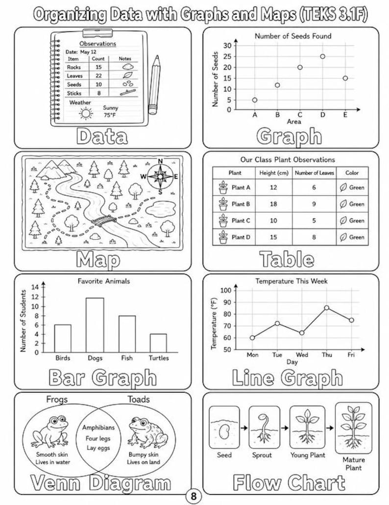 Organizing Data With Graphs and Maps G3 TEKS 3.1F Flashcards - Etsy ...