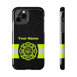 Personalized Firefighter Black Gear Phone Case - Tough Phone Cases, Fireman iPhone Accessories, Custom Firefighter Gift, Thin Red Line
