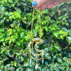 Crystal Moon Car Suncatcher: Witchy Rearview Mirror Charm