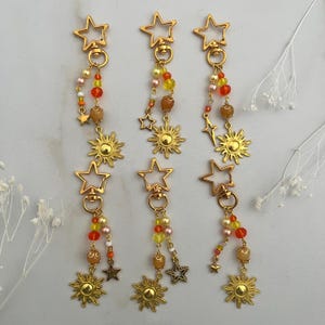 Gold Sun Keychain, Sun Beaded Keyring, Unique Celestial Keyring, Whimsigoth Keychain,
