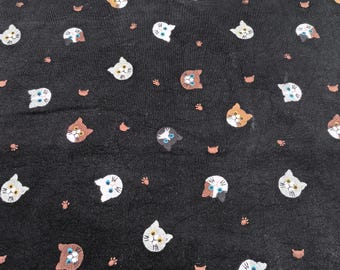 Black Cat Embroidery Fabric: Linen Cotton Blend, Thick Design