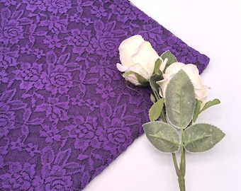 Purple Flower Lace Fabric, Purple Knitting lace, Small Stretch Floral Lace Fabric by The Yard