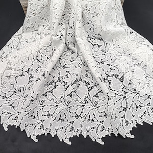 White Geometric Guipure Lace Fabric: Polyester French Wedding Bridal Lace
