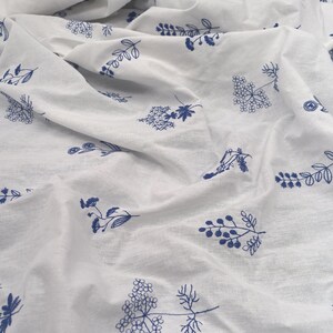 Blue Leaf Embroidered Cotton Fabric: Tablecloth & Shirt Material