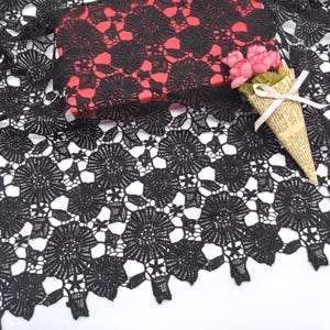 Black venice embroidered lace fabric, flower design french guipure lace, black guipure lace fabric, evening gown lace, dress lace