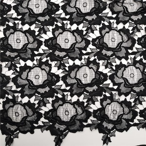 Big flower black guipure lace, hollowed floral fabric, soft floral venice lace fabric, apparel fabric for wedding gown, evening dress