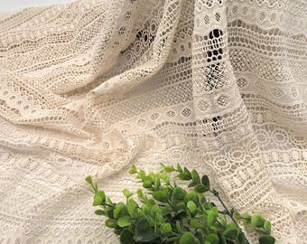 Off White Cotton Thick Lace, Ivory 100%cotton lace, Vintage lace, Cotton Retro Lace Fabric, Embroidered Guipure Venice Lace for Diy, Sewing