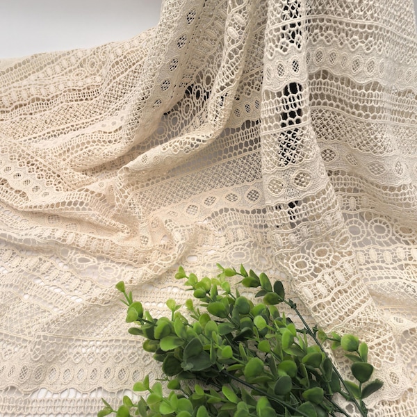 Off White Cotton Thick Lace, Ivory 100%cotton lace, Vintage lace, Cotton Retro Lace Fabric, Embroidered Guipure Venice Lace for Diy, Sewing