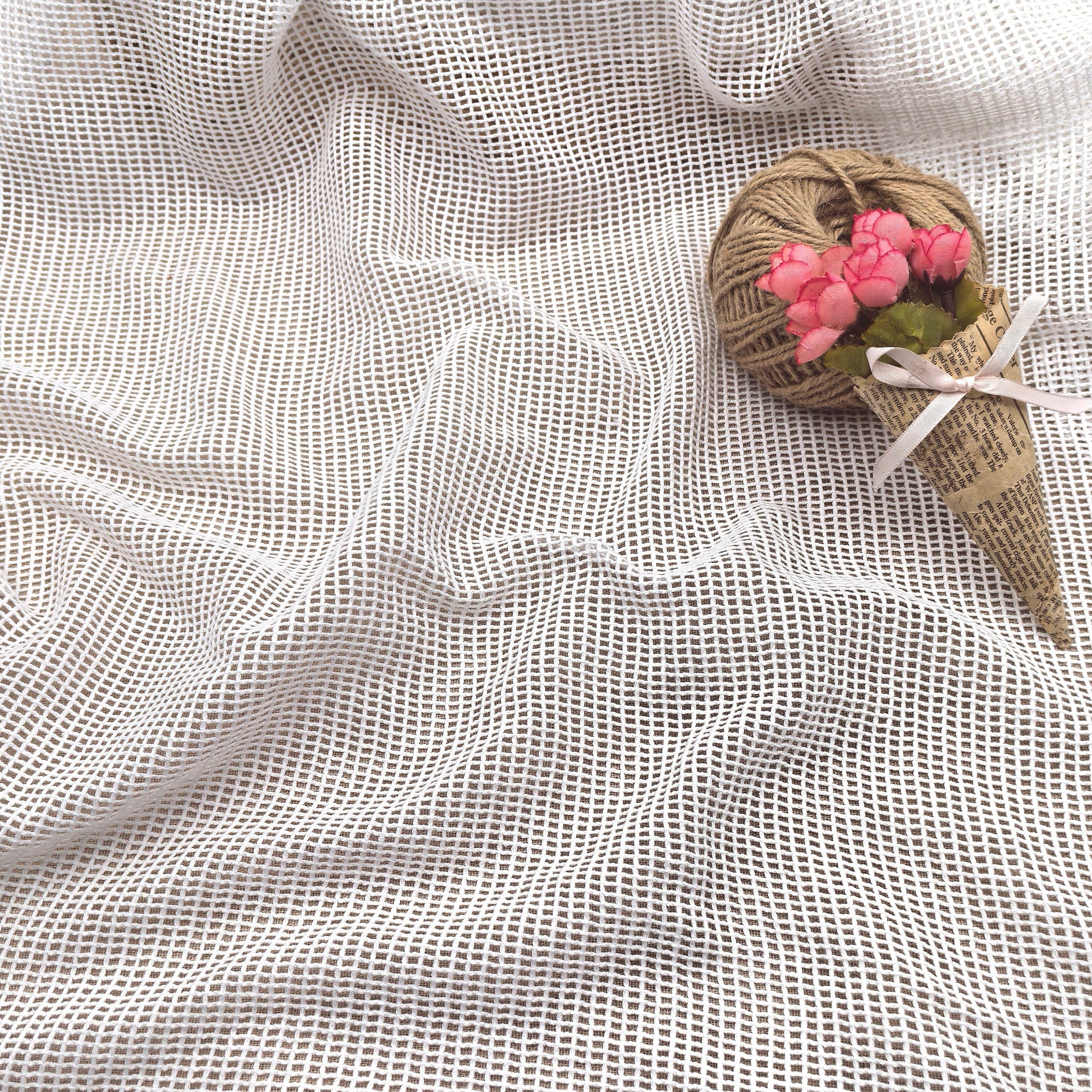 100%cotton mesh lace, small square organic cotton lace, white cotton net fabric, tulle fabric, crochet cotton mesh fabric for Grocery Bag