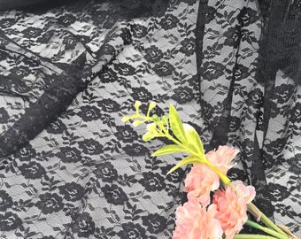 Black Daisy Spandex Lace Fabric: Soft Stretch Floral Lingerie Lace by the yard