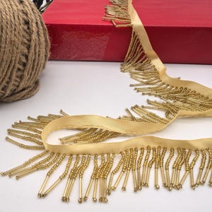 Gold Beaded Tassel Lace: Crystal Fringe Trim (3.5cm)