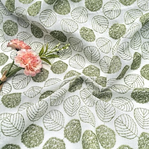 Green Leaf Embroidery Linen Fabric: Breathable Cotton Base