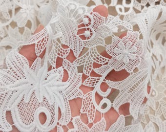 White Flower Crochet Lace Fabric: Bridal Wedding Gown Lace (47" Wide)