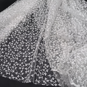 Tulle Wedding Lace with Sequins, White Mesh Embroidery Fabric with Sequins, Clear Sequined Lace Fabric for Wedding Decoration, Bridal Veil