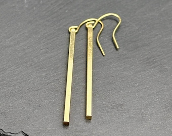 Long Bar Dangle Earrings: Minimalist Metal Hook Earrings