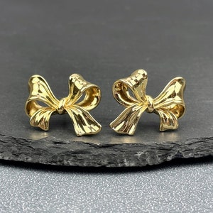 Cute Gold Ribbon Stud Earrings • Delicate Bowknot Studs for Her • Elegant Wedding Guest Earrings • Dainty Ribbon Studs for Daughter