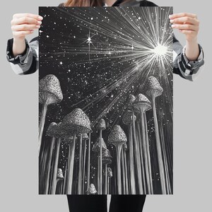 Mushroom Galaxy Art Print: Mystical Celestial Boho Decor