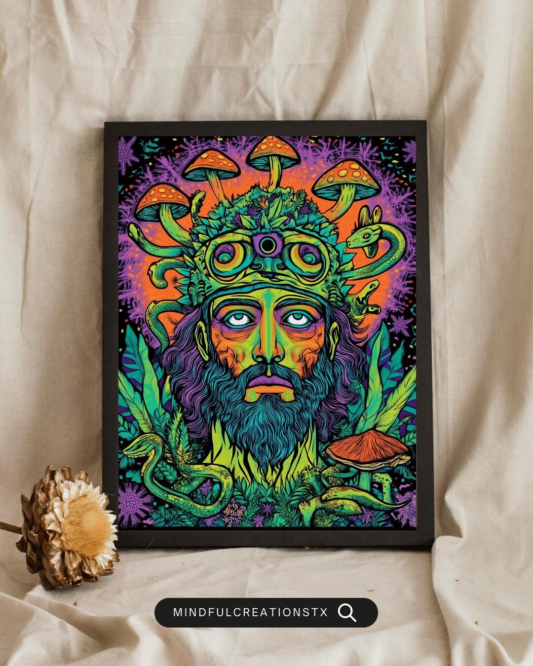 Psychedelic Mushroom Framed Poster: Bohemian Trippy Wall Art - Etsy