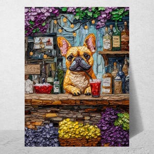 French Bulldog Bar Art Poster: Charming Frenchie Home Decor