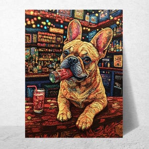 French Bulldog Bartender Art Print: Whimsical Retro Bar Decor