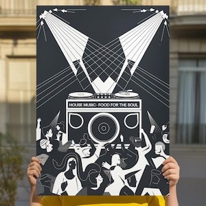 House Music - Food For The Soul Matte Poster, Vibrant Party Decor, EDM DJ Gift, House Music Lover Art Poster, EDM Wall Art, House Music Art
