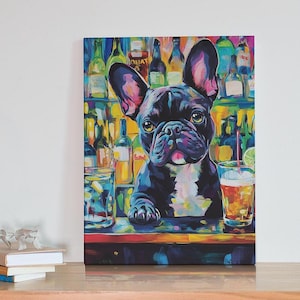 French Bulldog Bar Art: Colorful Dog Canvas Print