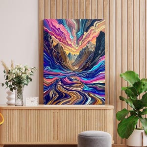 Abstract Mountain Canvas Art: Colorful Trippy Landscape Wall Decor