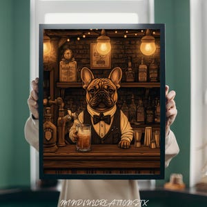 Framed French Bulldog Bar Poster: Vintage Style Dog Lover Wall Art