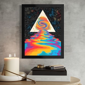 Gateway to Colors - Psychedelic Triangle Swirl Framed Print - Rainbow Abstract Wall Art