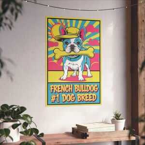 Französische Bulldogge #1 Hunderasse Vertikal Poster | Bunter Hund Kunstdruck, Frenchie Liebhaber Geschenk, Frenchie Hunderasse Wandkunst