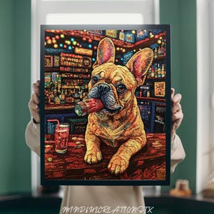 French Bulldog Bartender Framed Poster: Whimsical Home Bar Art
