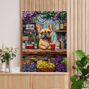 French Bulldog Bar Canvas Art: Whimsical Dog Lover Home Decor