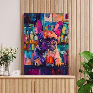 Colorful French Bulldog Bartender Canvas Art Print