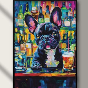 Colorful French Bulldog Bar Print: Fun Dog Lover Wall Art
