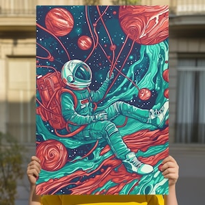 Cosmic Astronaut Adventure Matte Vertical Posters, Space Decor, Astronaut Art, Gift for Space Lovers. Trippy Astronaut Poster