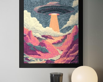 Skyward Phenomenon - 12"x16" Framed UFO Print - Retro Sci-Fi Wall Art