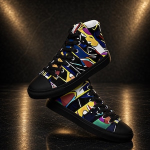 Unisex Abstract Art High Top Sneakers, Colorful Canvas Streetwear Shoes