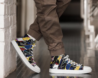 Zapatillas altas para hombre / Zapatos de arte abstracto / Ropa urbana de lona colorida / Zapatillas altas artísticas únicas