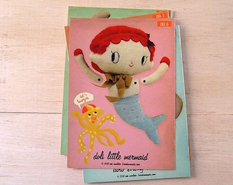 On SALE! Mermaid paper doll. DIY cut out paper puppet featuring doli little mermaid. Moveable paper doll. Holiday DIY Craft Paper Cutout.