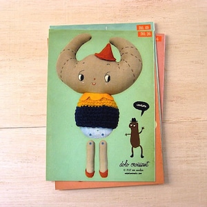 On Sale! Croissant. DIY Paper Puppet. dolo croissant, cut out paper doll. Articulated paper doll. Stationery. Retro Home Decor.