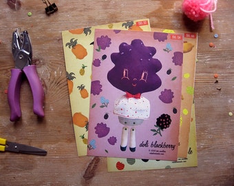 Uitverkoop! BlackBerry Paper Doll. Scharnierend papier pop. DIY uitgesneden beweegbare papier marionet. Retro Collectibles. Fruit Paper doll.