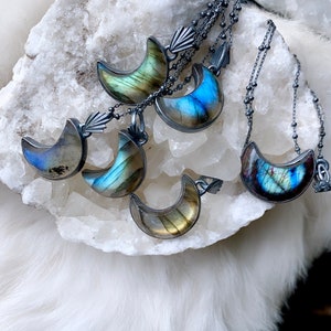 Labradorite moon necklace, crescent moon necklace