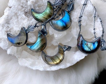 Labradorite moon necklace, crescent moon necklace