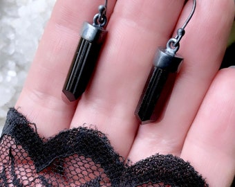 Boucles d’oreilles tourmaline noires