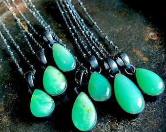 Chrysoprase necklace, green stone necklace