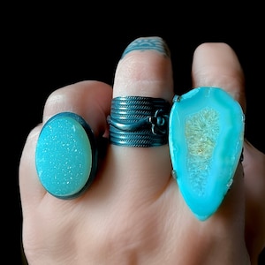 Druzy ring, statement ring, blue stone ring